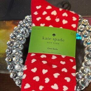 2/$35 Kate Spade Valentines Hearts Crew Socks Pink Red 3pk Designer Preppy
